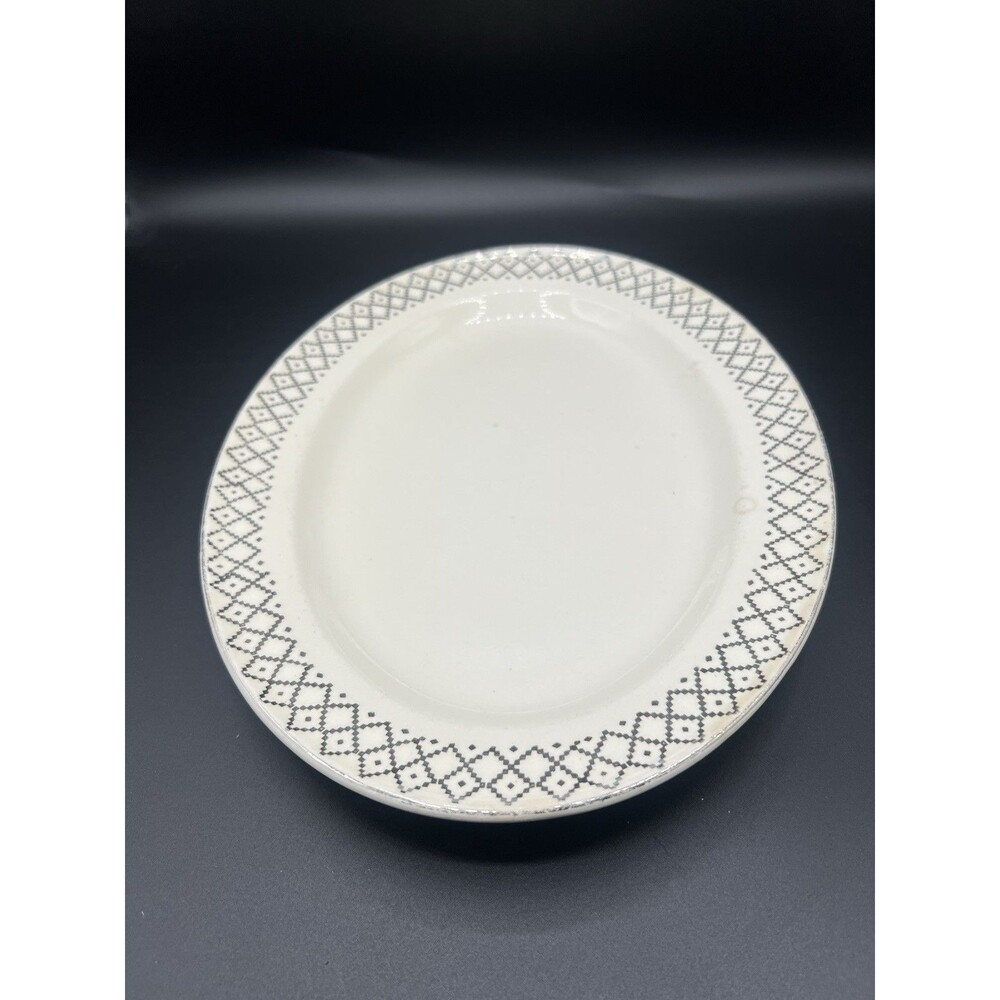 Vintage Edwin M Knowles Diamond Dot Oval Serving Platter Silver Trim USA